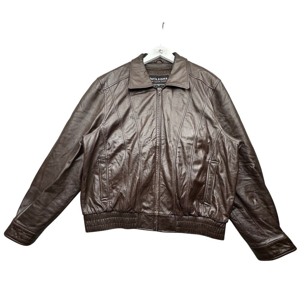 Wilsons Thinsulate Full Zip Jacket Mens Large Lined Brown Bomber Lined Biker